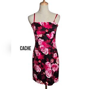 Cache Vintage Black And Pink Floral Mini Dress